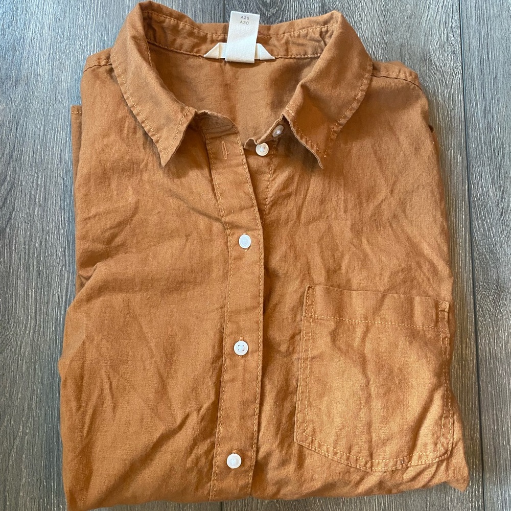 Orange H&M Linen Button Down Shirt
